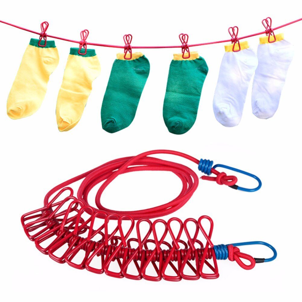 12 Clips Travel Elastic Clothesline