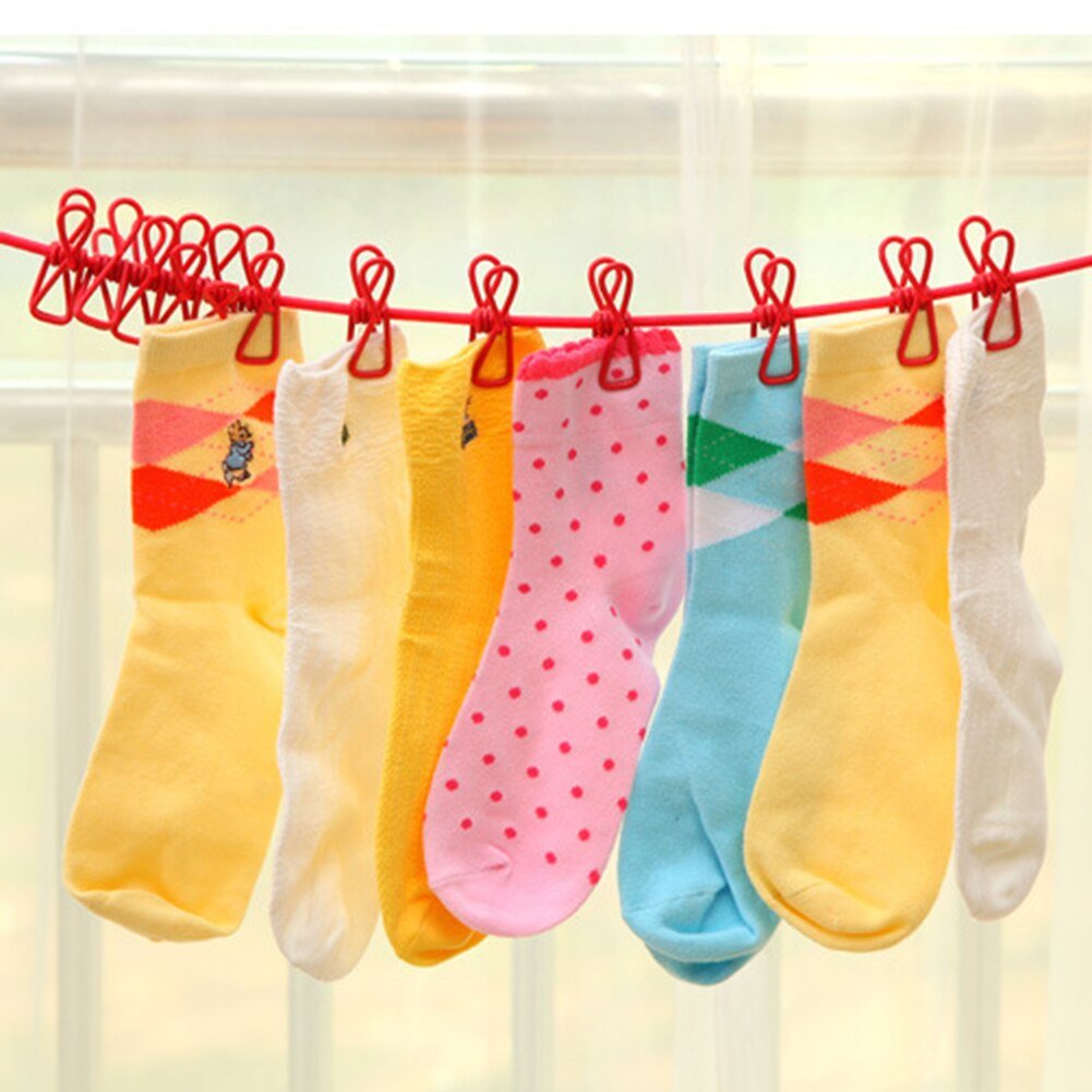 12 Clips Travel Elastic Clothesline