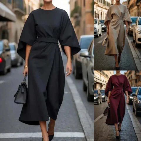 Dress with elegant lantern sleeves and belt
