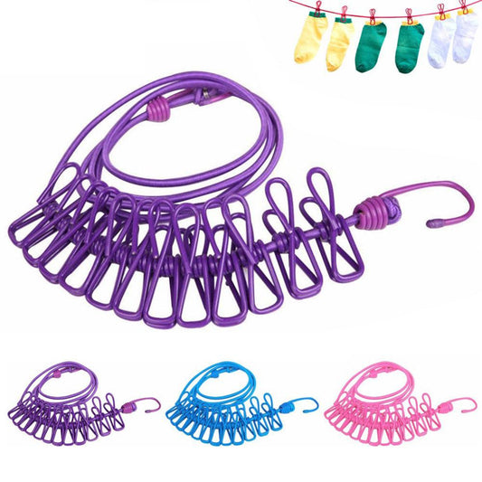 12 Clips Travel Elastic Clothesline