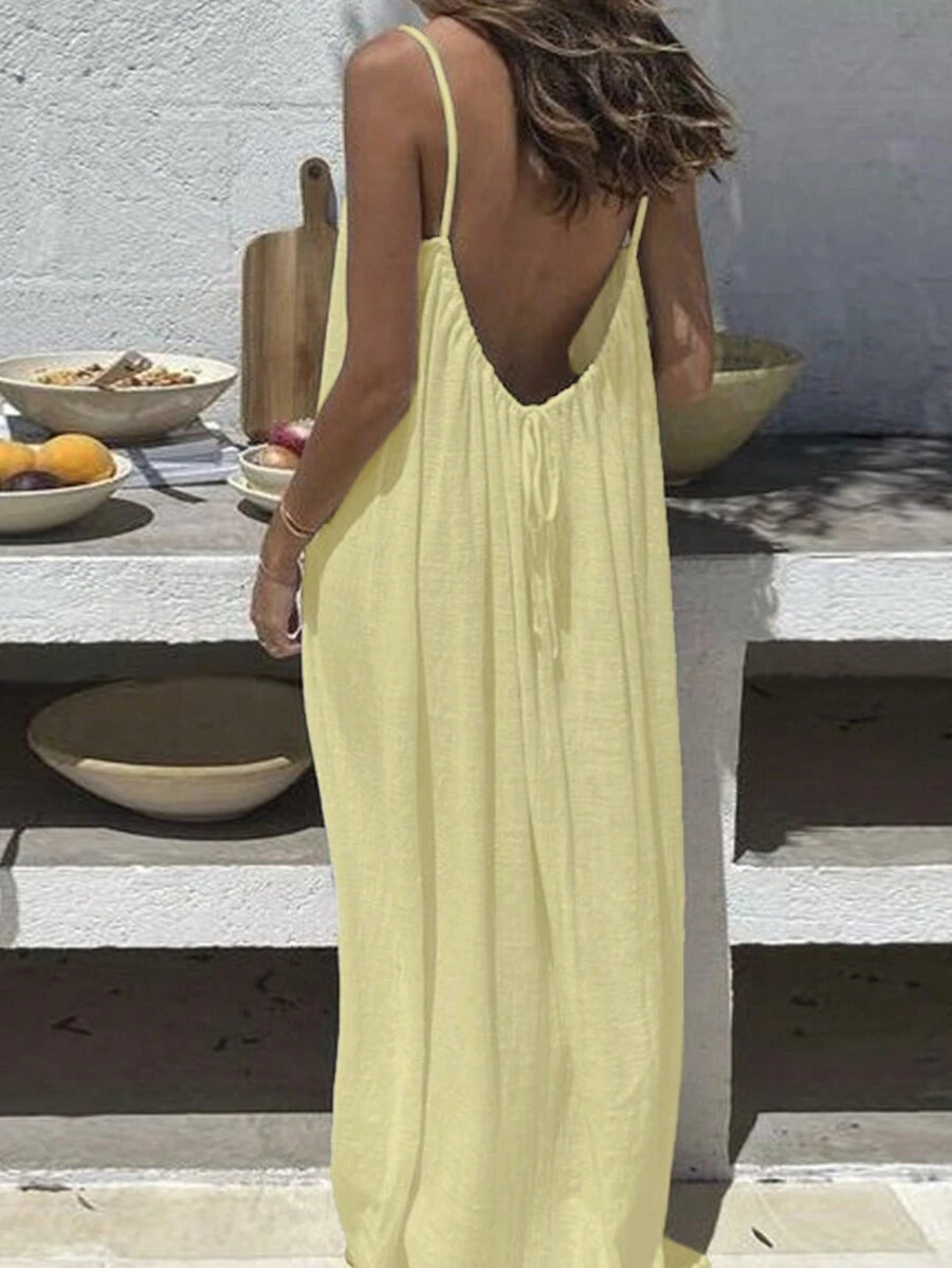 INAWLY Vestido largo con tirantes tipo espagueti y espalda descubierta para mujer, vacaciones