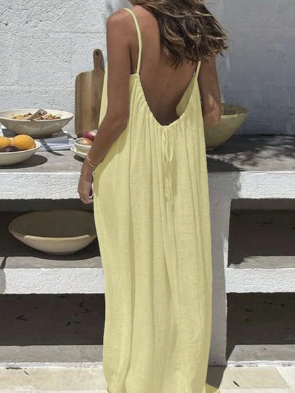 INAWLY Vestido largo con tirantes tipo espagueti y espalda descubierta para mujer, vacaciones
