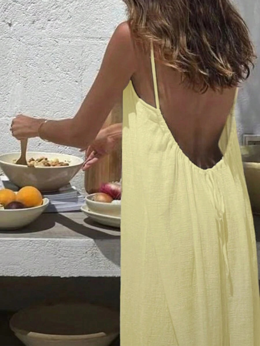 INAWLY Vestido largo con tirantes tipo espagueti y espalda descubierta para mujer, vacaciones