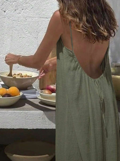 INAWLY Vestido largo con tirantes tipo espagueti y espalda descubierta para mujer, vacaciones