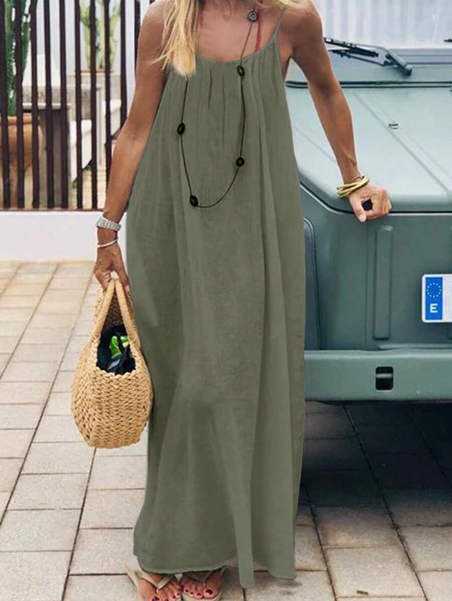 INAWLY Vestido largo con tirantes tipo espagueti y espalda descubierta para mujer, vacaciones
