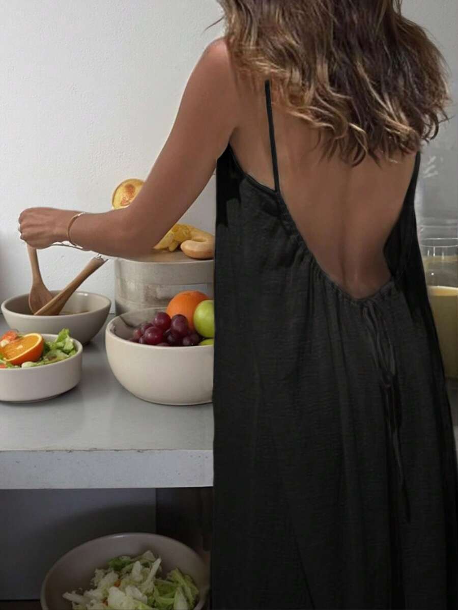 INAWLY Vestido largo con tirantes tipo espagueti y espalda descubierta para mujer, vacaciones