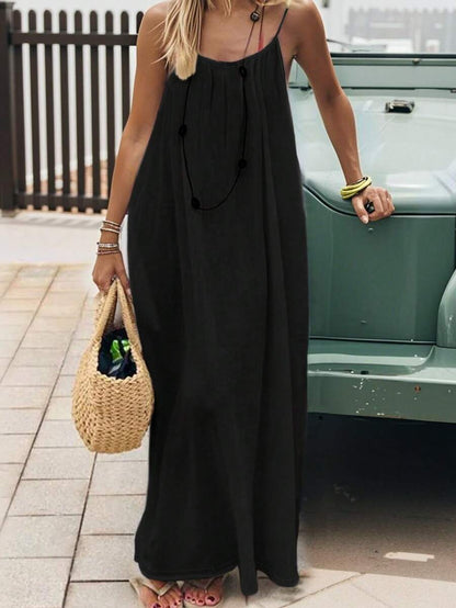 INAWLY Vestido largo con tirantes tipo espagueti y espalda descubierta para mujer, vacaciones