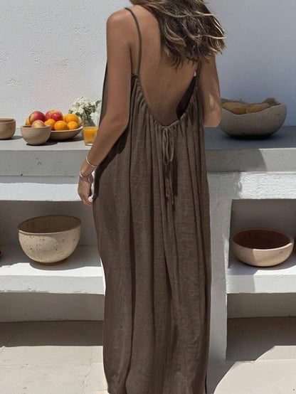 INAWLY Vestido largo con tirantes tipo espagueti y espalda descubierta para mujer, vacaciones