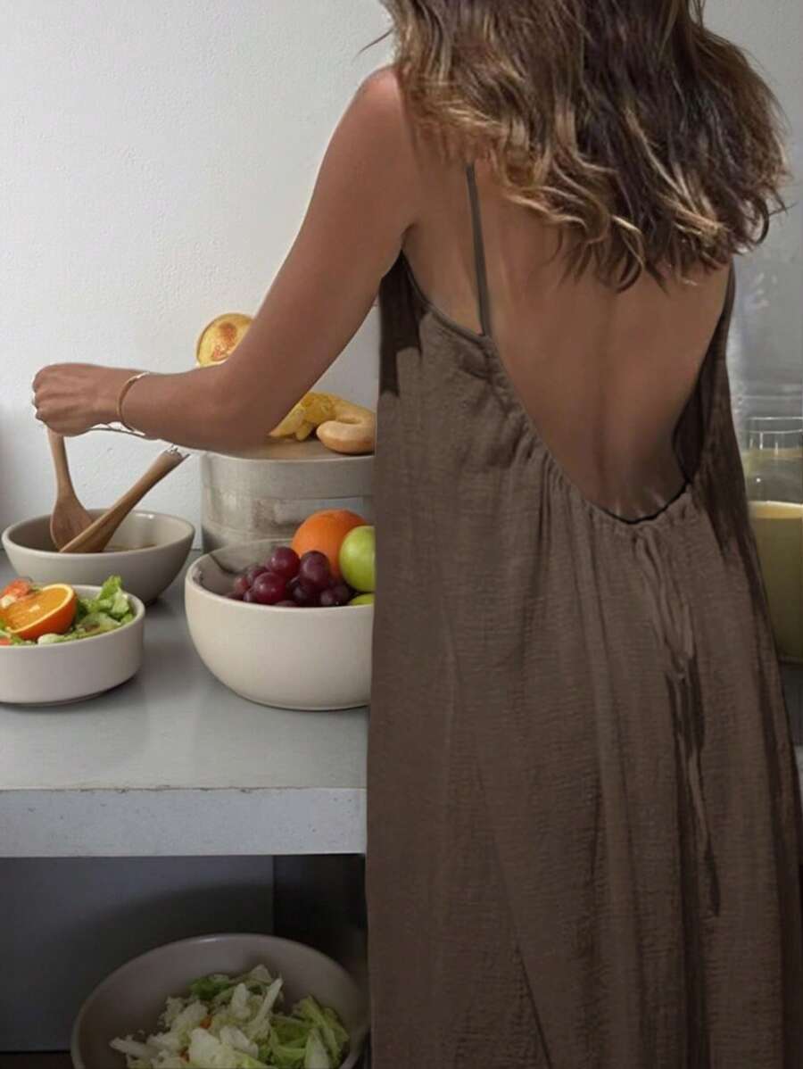 INAWLY Vestido largo con tirantes tipo espagueti y espalda descubierta para mujer, vacaciones