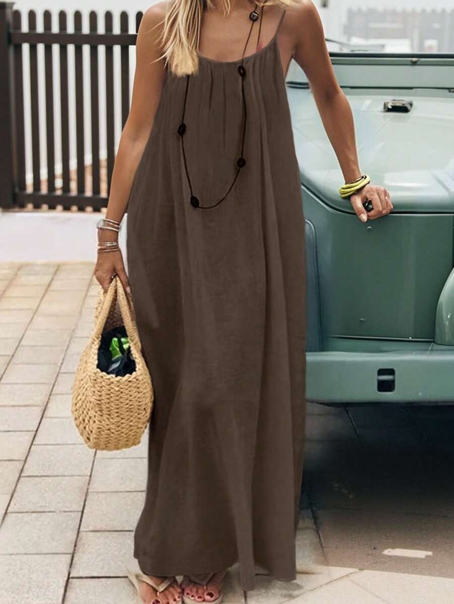 INAWLY Vestido largo con tirantes tipo espagueti y espalda descubierta para mujer, vacaciones