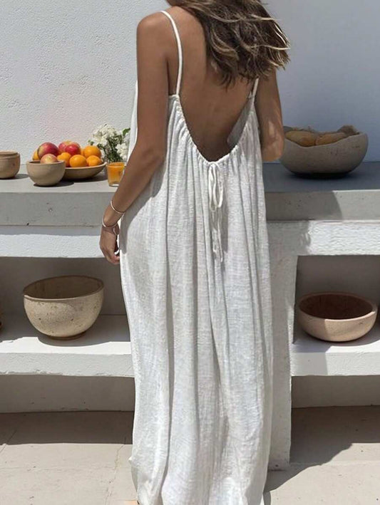 INAWLY Vestido largo con tirantes tipo espagueti y espalda descubierta para mujer, vacaciones
