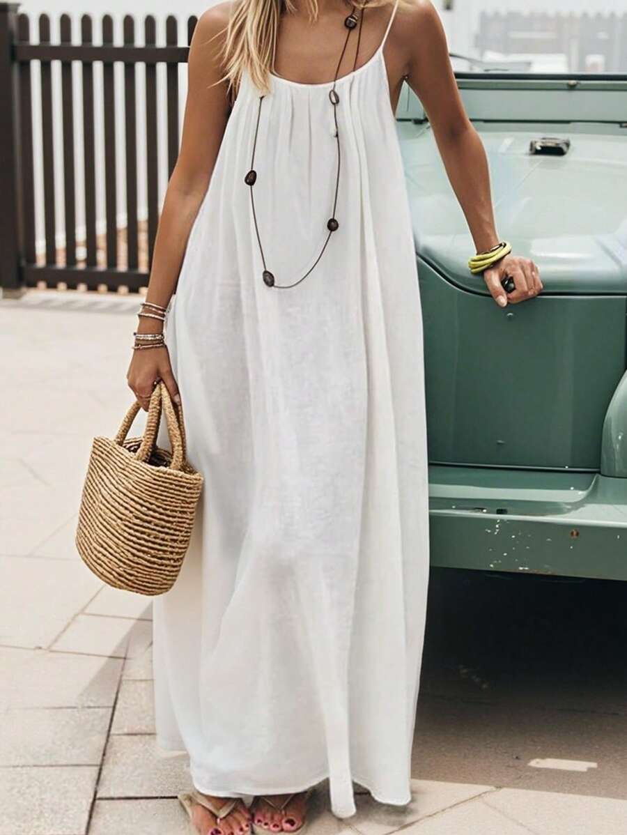 INAWLY Vestido largo con tirantes tipo espagueti y espalda descubierta para mujer, vacaciones