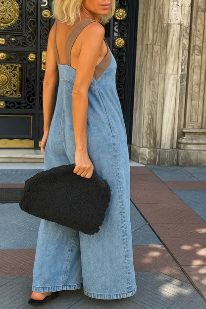 Ladies' Cross Tie Stylish Crossover Backless Casual Loose Jumpsuit