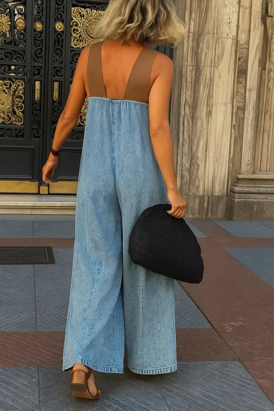 Ladies' Cross Tie Stylish Crossover Backless Casual Loose Jumpsuit