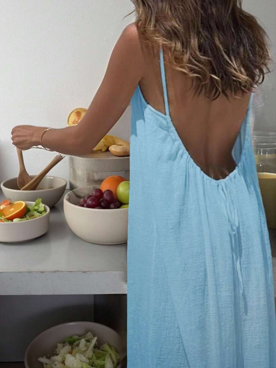 INAWLY Vestido largo con tirantes tipo espagueti y espalda descubierta para mujer, vacaciones
