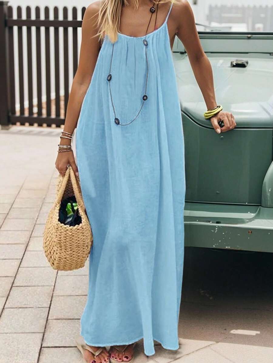 INAWLY Vestido largo con tirantes tipo espagueti y espalda descubierta para mujer, vacaciones