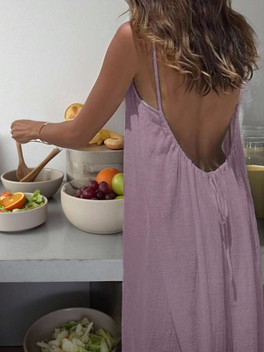 INAWLY Vestido largo con tirantes tipo espagueti y espalda descubierta para mujer, vacaciones