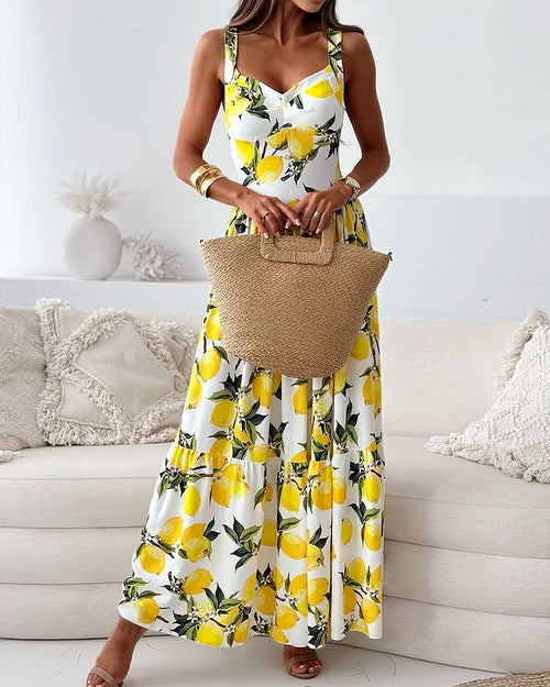 Vestido de tirantes con estampado de limones