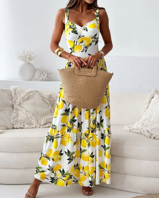 Vestido de tirantes con estampado de limones