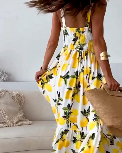 Vestido de tirantes con estampado de limones