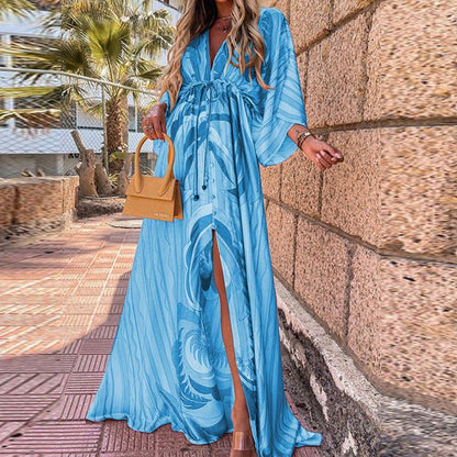 Elegant Euro-American V-Neck Autumn Dress