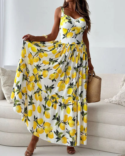 Vestido de tirantes con estampado de limones