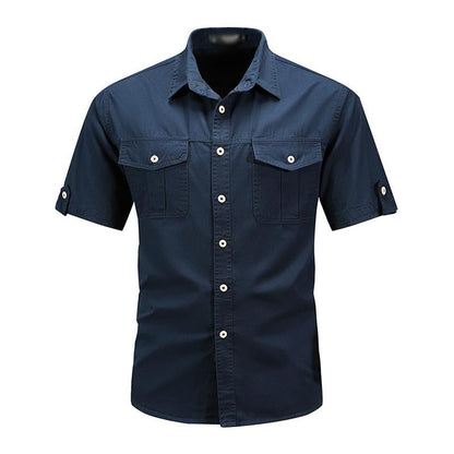 Men's Casual Loose Cotton Lapel Short-Sleeved Work Shirt 95101283M