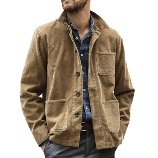 【24-hour shipping】Men's Vintage Solid Color Multi Pocket Lapel Long Sleeve Workwear Jacket 32788666M