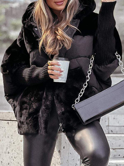 Lila Hooded Fur Patchwork Winter Coat
