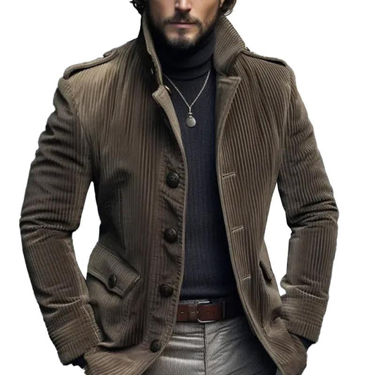 【24-hour shipping】Men's Vintage Stand Collar Corduroy Single Breasted Blazer 67271570M