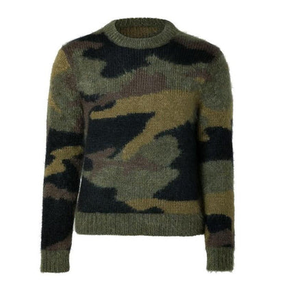 【24-hour shipping】Men's Vintage Camouflage Jacquard Crew Neck Sweater 79045048Y