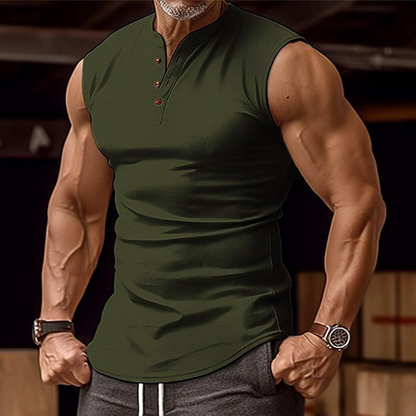 Men's Casual Summer Round Neck Button Down Tank Top 91758444M